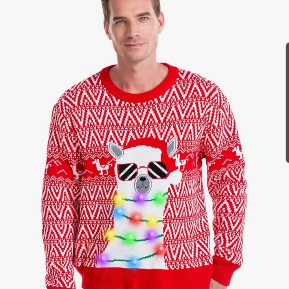 Vibrant Red Lite up Llama Crewneck Christmas Ugly Sweater Size Large